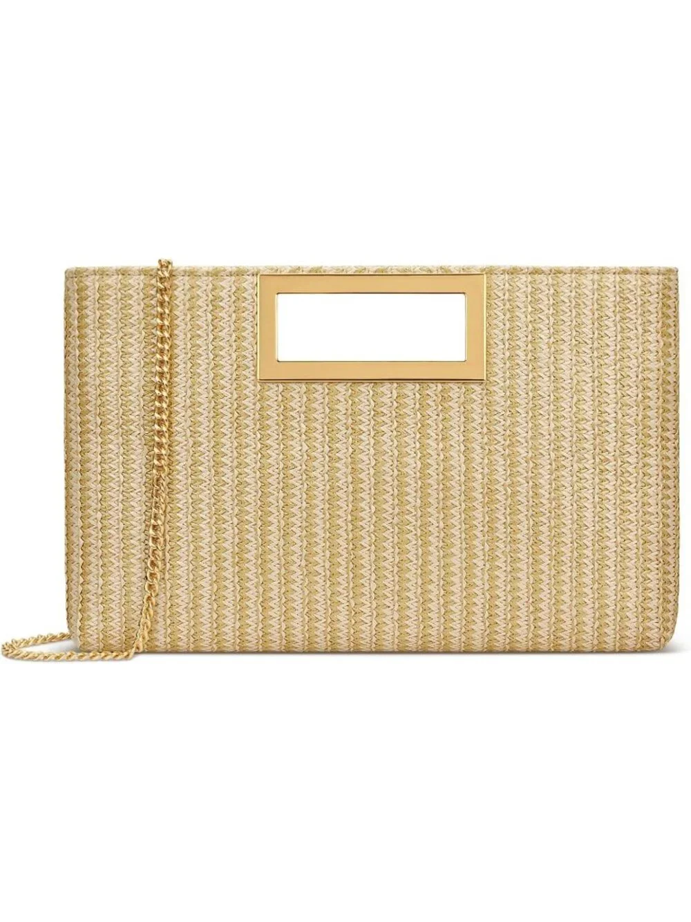 Women's Beige Clutch Purse Gold Chain Strap Handle Handbag Wedding Evening Bag